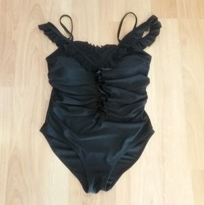 NWOT Black Ruffled One-Piece Swim Suit
